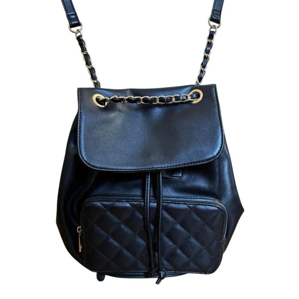 Forever 21 Drawstring Quilted Backpack Bookbag Black